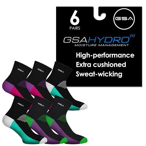 GSA Hydro+  Quarter Extra Cushioned Women's Socks - Black