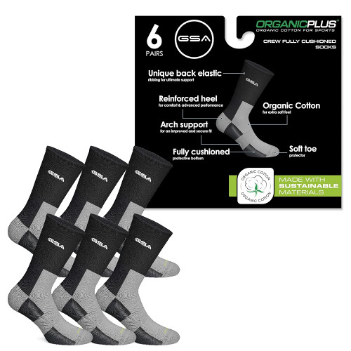 GSA OrganicPlus+ Crew Fully Cushioned Men's Socks - Black