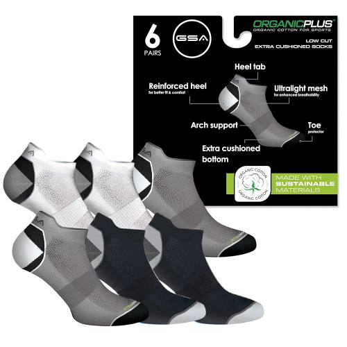 GSA OrganicPlus+ Low Cut Extra Cushioned Men's Socks - Multipack