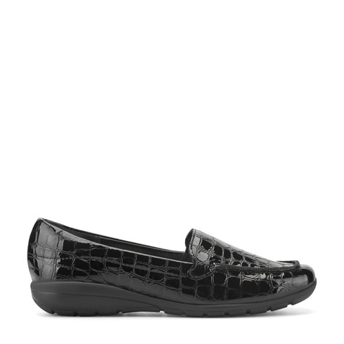Easy Spirit Abide Croco Print Cushioned Arch Support Women's Casual Loafer - Black Croco Patent - 1