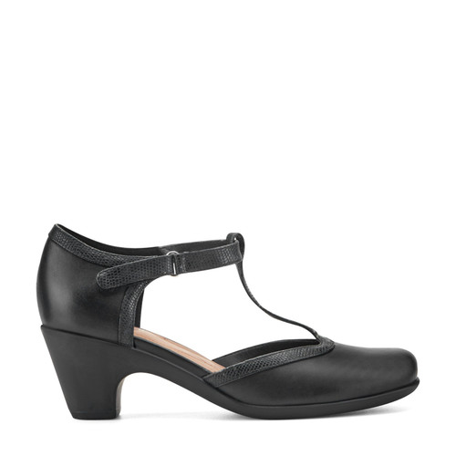 Easy Spirit Cara T-Strap Cushioned Arch Support Women's Dress Shoe - Black Leather - 1