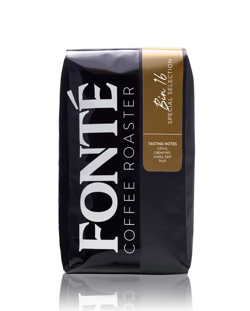 Buy Fonte Bin 16 Blend Special Selection Coffee Available as Whole Bean, French Press, Drip, Melitta, Home Espresso, Commercial Espresso, and Turkish, and Weekly, Biweekly, Monthly or Bimonthly Subscriptions 
