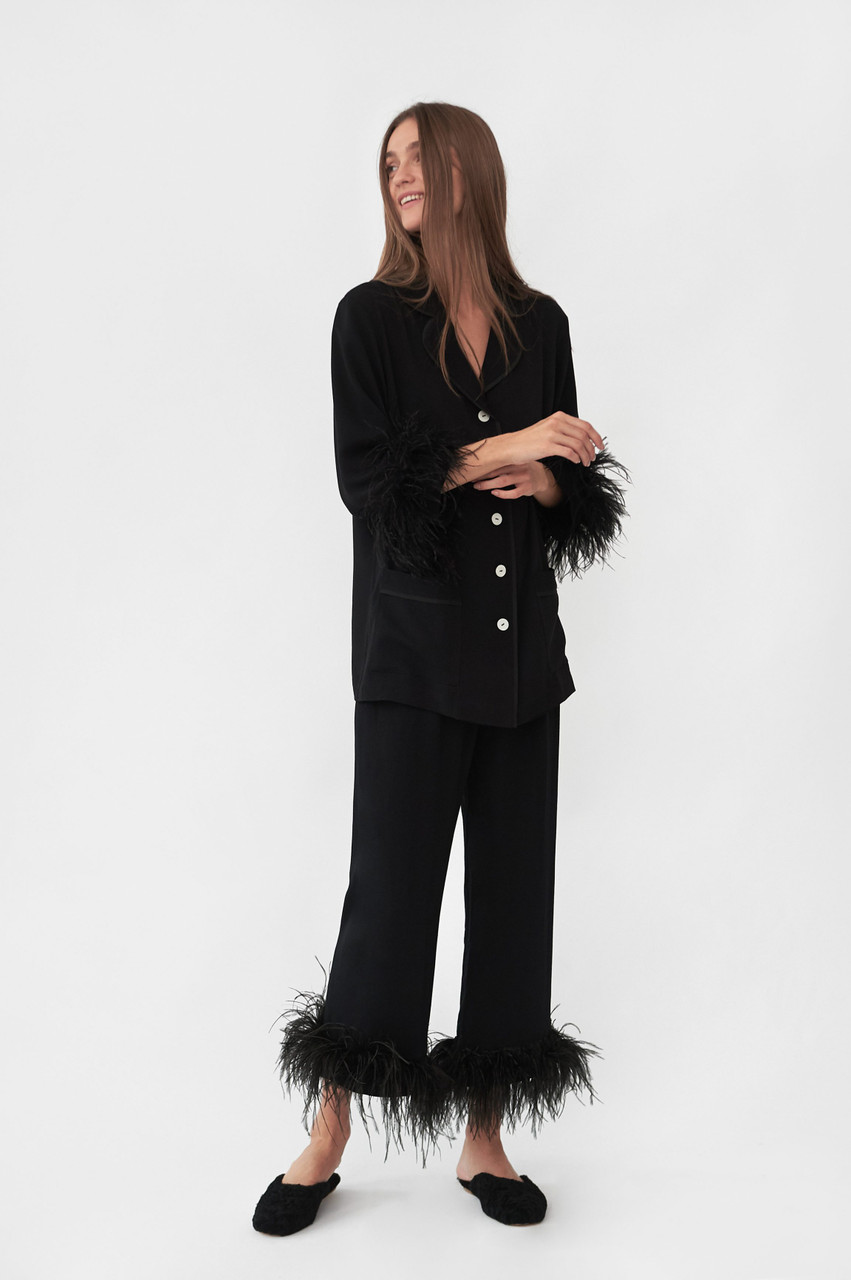 Party pajama set with feathers in black Clearance