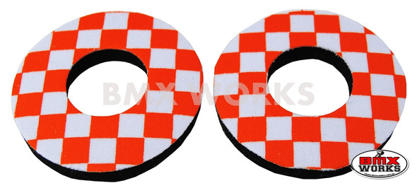 ProBMX Flite Style BMX Bicycle Foam Grip Donuts - Checker Orange & White