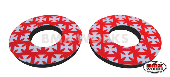 ProBMX Flite Style BMX Bicycle Foam Grip Donuts - Iron Cross Red & White