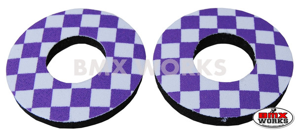 ProBMX Flite Style BMX Bicycle Foam Grip Donuts - Checker Purple & White