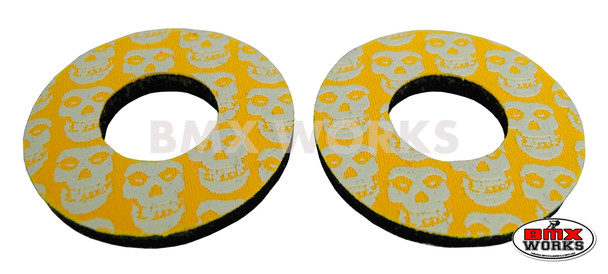 ProBMX Flite Style BMX Bicycle Foam Grip Donuts - Skulls Yellow & White