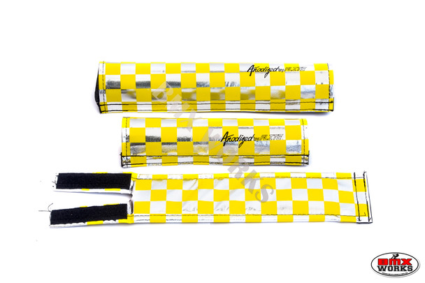 FLITE 3 Piece Nylon BMX Padset - Checker Yellow & Chrome