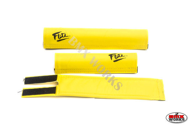FLITE 3 Piece Nylon BMX Padset - 80's Logo Yellow & Black