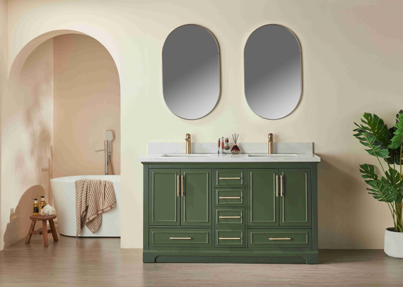 Hausrack Green 60 Inch Dual Bathroom Vanity Hausrack Green 60 Inch Dual Bathroom Vanity