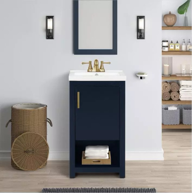 Bruce 18-in Vanity Combo in Navy Blue with Crushed Marble Top