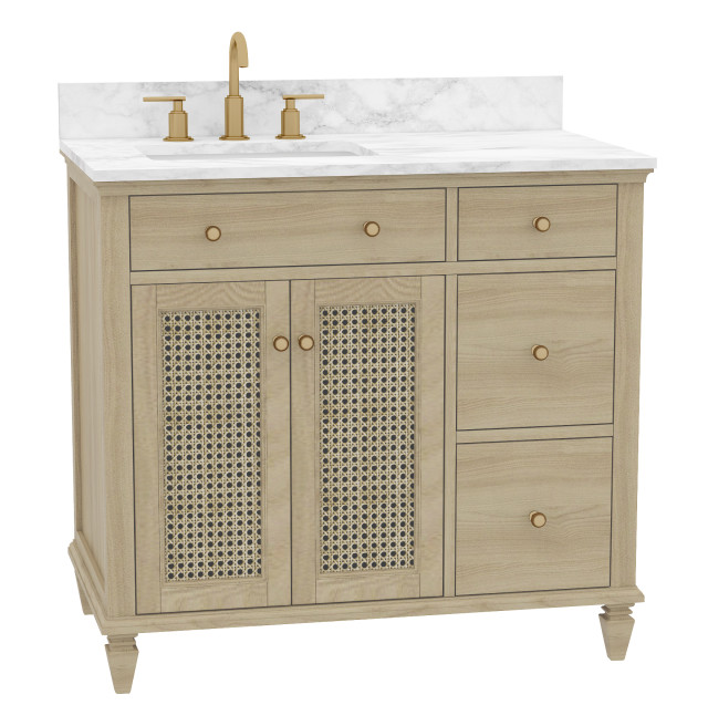 Ronnie 36-in Vanity Combo Nature Wooden with Carrara Engineered Stone Top