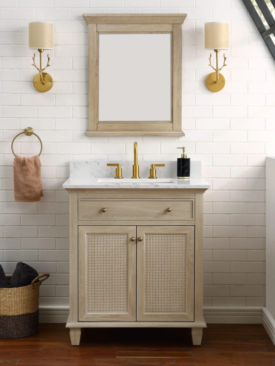 Ronnie 30-in Vanity Combo Nature Wooden with Carrara Engineered Stone Top