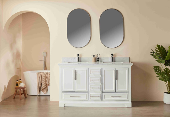 Hausrack White 60 Inch Dual Bathroom Vanity