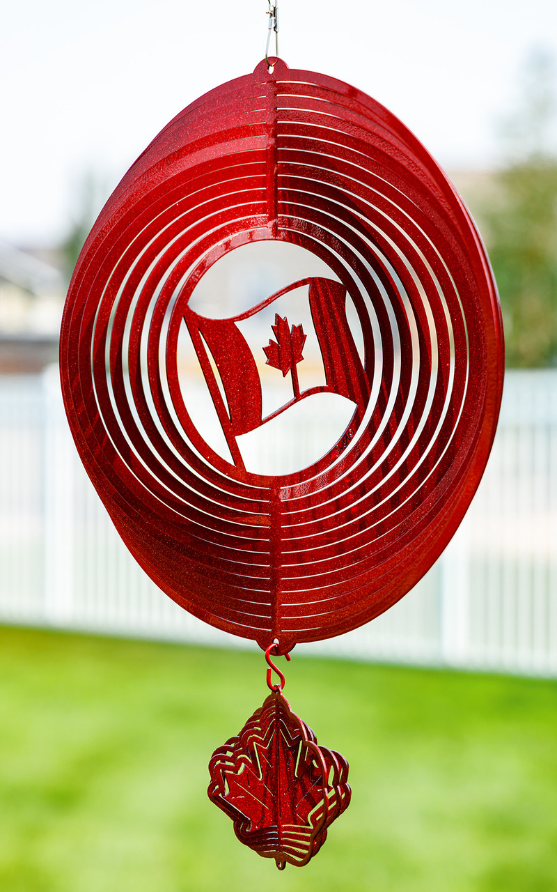 CANADIAN FLAG Circle Swirly Metal Wind Spinner