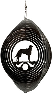 BORZOI Circle Dog Swirly Metal Wind Spinner