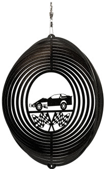 MODIFIED RACE CAR Circle Swirly Metal Wind Spinner