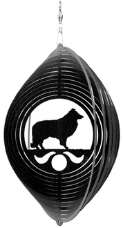 SHELTIE Circle Dog Swirly Metal Wind Spinner