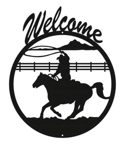 SINGLE ROPER COWBOY HORSE Metal Welcome Sign 