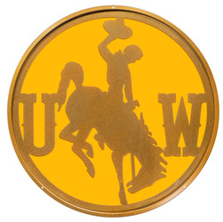 24" WYOMING COWBOYS COWGIRLS Gold Collegiate Logo Metal Wall Art Decor
