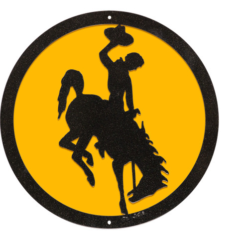 12" WYOMING BUCKING HORSE Black Collegiate Logo Metal Wall Art Decor