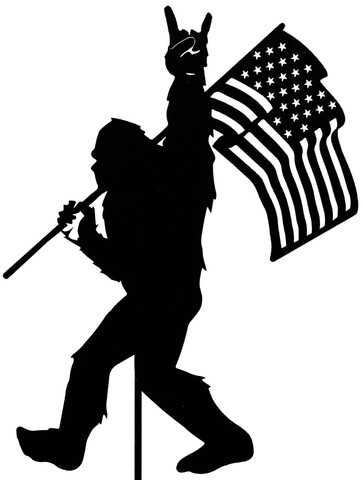 BIGFOOT SASQUATCH WITH FLAG Metal Yard Stake | SWEN Products