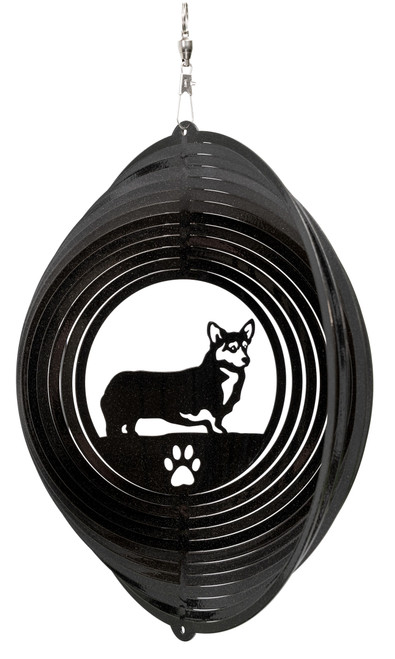 WELSH CORGI PEMBROKE Circle Dog Swirly Metal Wind Spinner