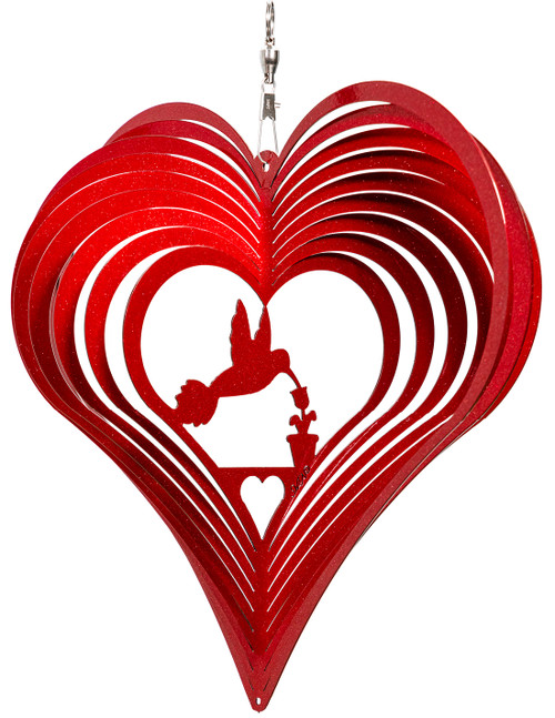 HUMMINGBIRD HEART Swirly Metal Wind Spinner
