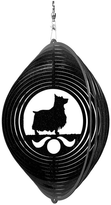SILKY TERRIER Circle Dog Swirly Metal Wind Spinner