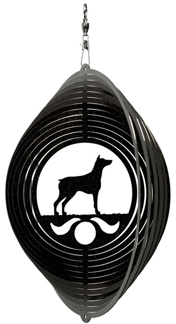 DOBERMAN PINSCHER Circle Dog Swirly Metal Wind Spinner 