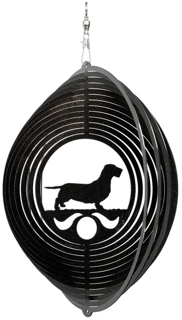 WIREHAIRED DACHSHUND Circle Dog Swirly Metal Wind Spinner