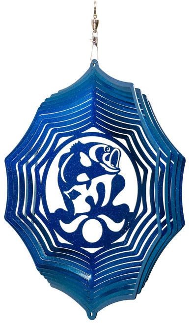 LARGE MOUTH BASS FISH Web Swirly Metal Wind Spinner