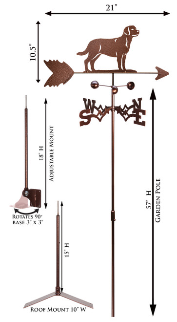 Labrador Dog Weathervane Dimensions