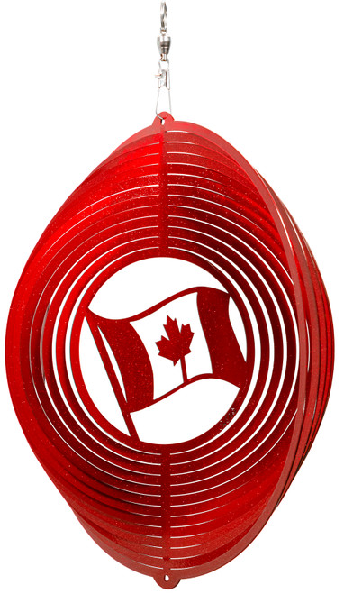 CANADIAN FLAG Circle Swirly Metal Wind Spinner