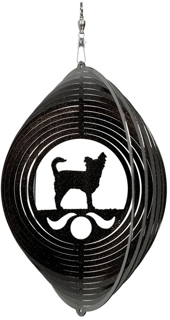 LONG HAIR CHIHUAHUA Circle Dog Swirly Metal Wind Spinner