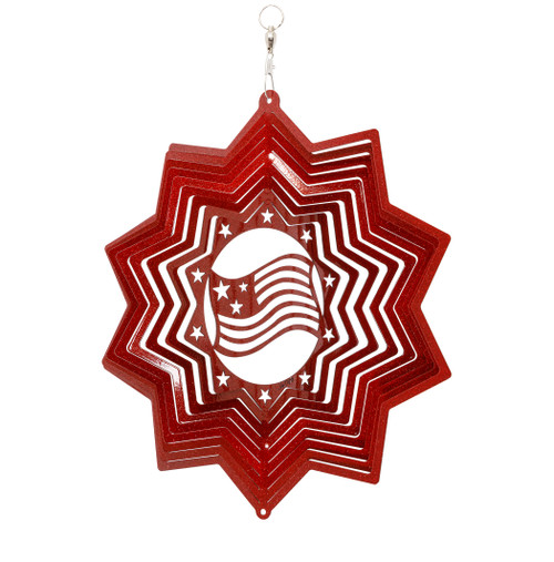 AMERICAN FLAG STAR Swirly Metal Wind Spinner 