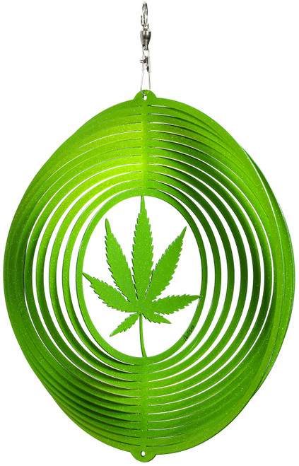 MARIJUANA LEAF Circle Swirly Metal Wind Spinner