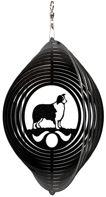 BORDER COLLIE Circle Dog Swirly Metal Wind Spinner