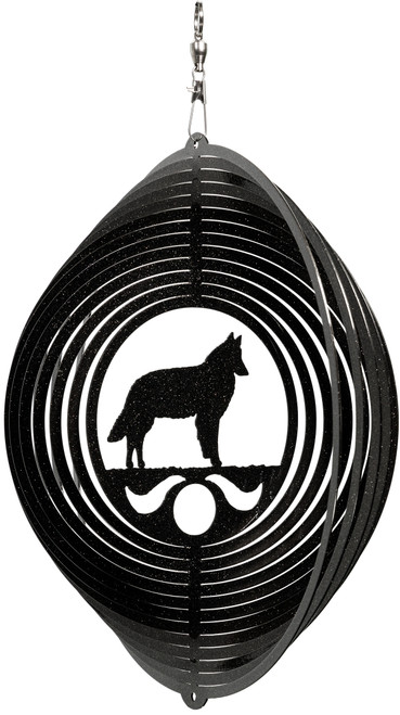 BELGIAN SHEEPDOG Circle Dog Swirly Metal Wind Spinner