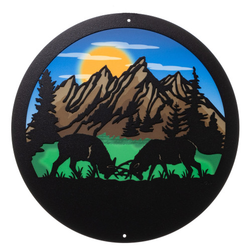 12" DUELING ELK Scenic Metal Wall Art Decor