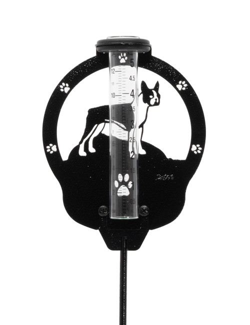 BOSTON TERRIER Dog Metal Steel Rain Gauge 