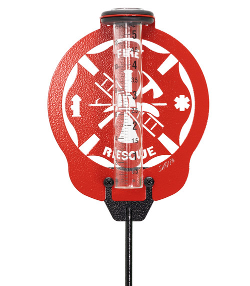 FIRE RESCUE Metal Steel Rain Gauge