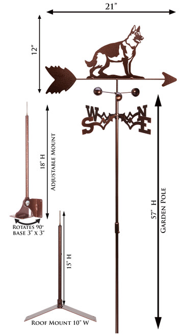 German Shepherd Dog Weathervane Dimensions