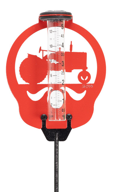 TRACTOR Metal Steel Red Rain Gauge 