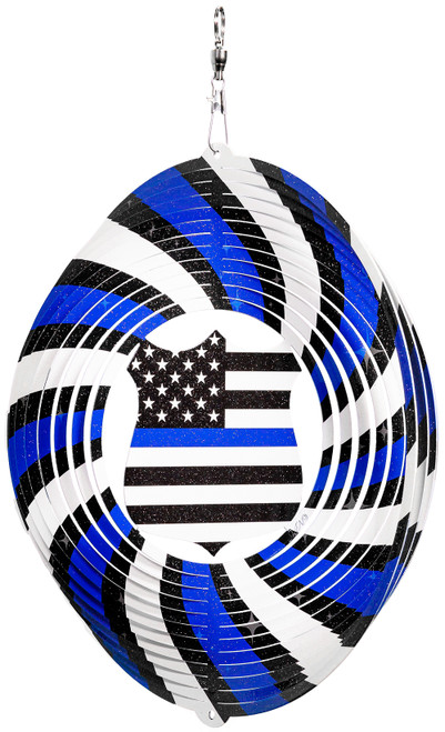 POLICE BACK THE BLUE Circle Swirly Metal Wind Spinner 