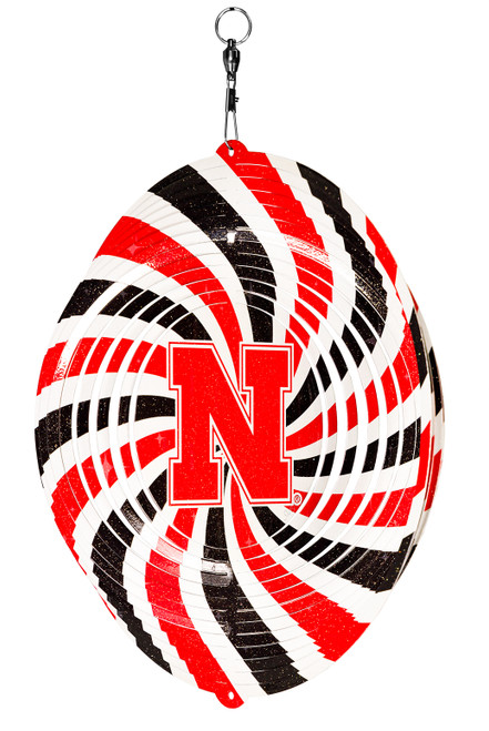 NEBRASKA HUSKERS Collegiate Swirly Multi Color Metal Wind Spinner 