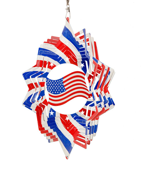 AMERICAN FLAG STAR Multi Swirly Metal Wind Spinner