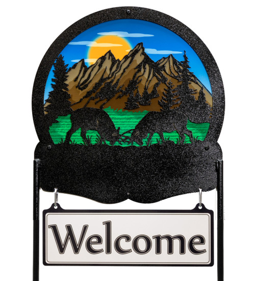 DUELING ELK Scenic Metal Yard Sign