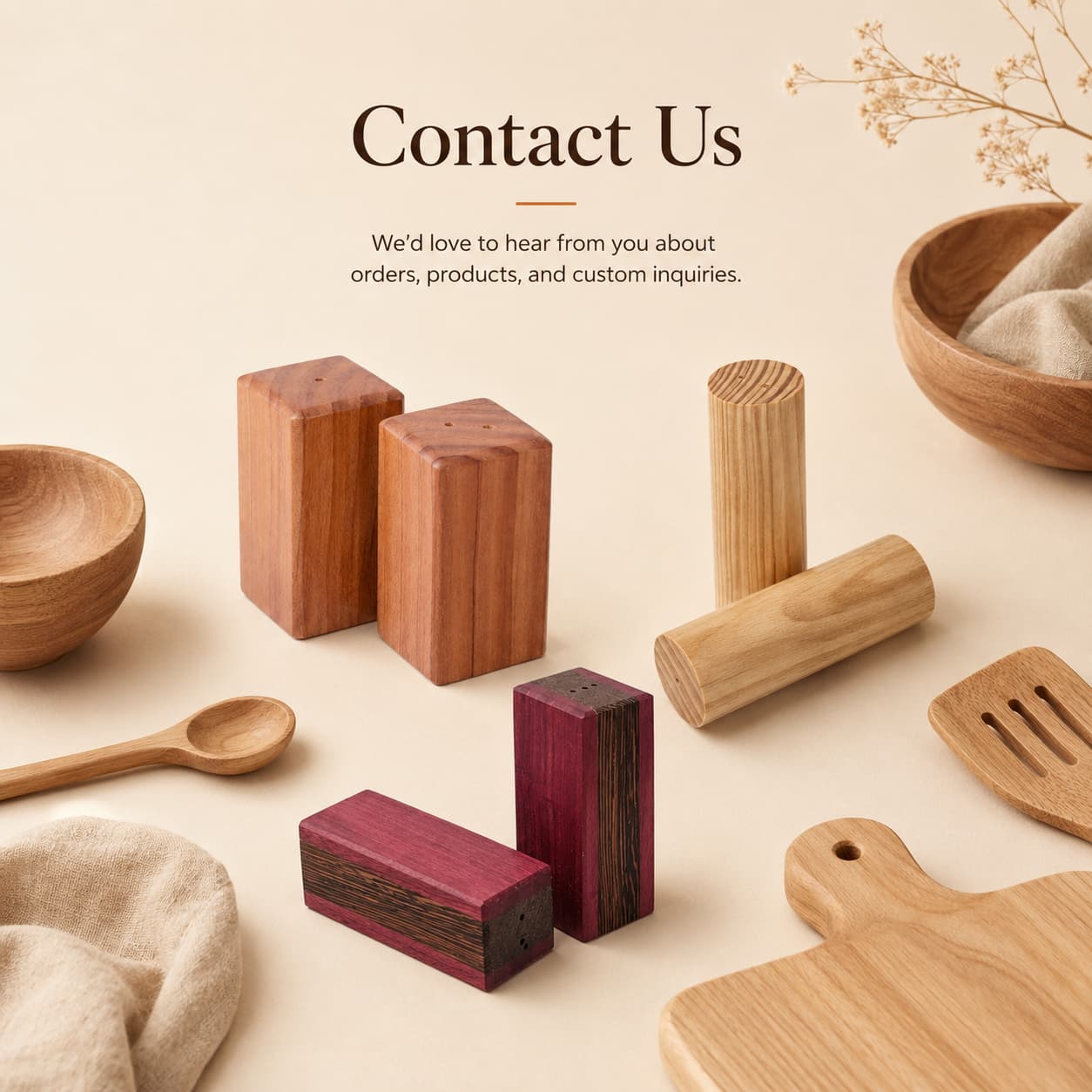 Handcrafted salt and pepper shakers on a workbench