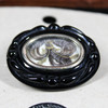 Jet Mourning Brooch With Hair/Engraved Silver Back